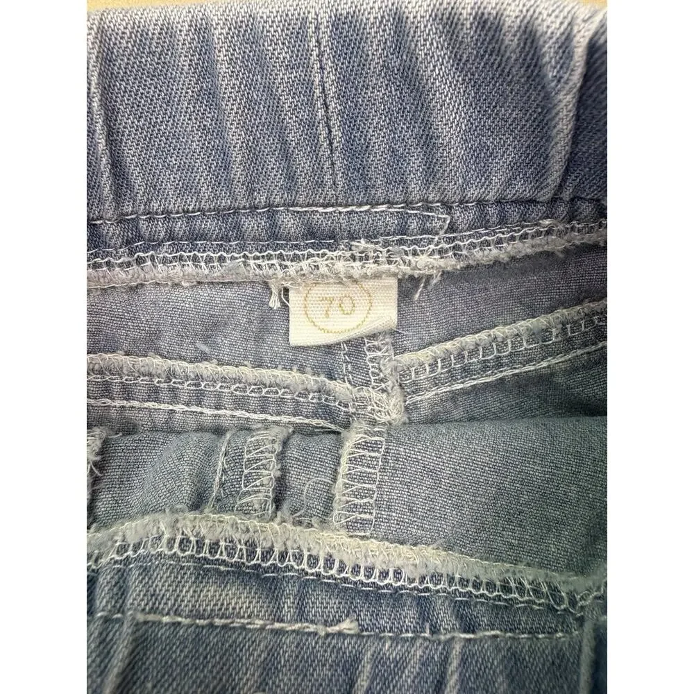 Baby Girl Lace Bodysuit Jeans Outfit Set Size 70 Distressed Denim EUC
